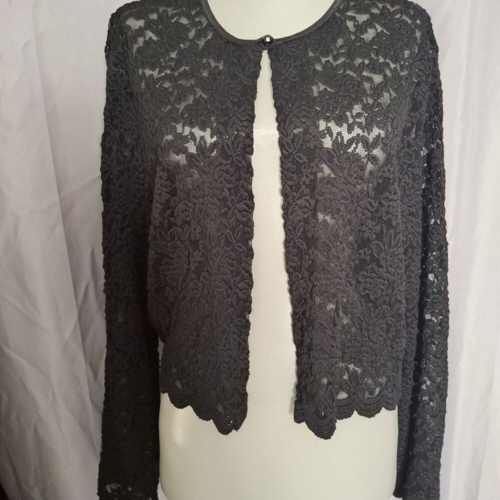 VTG Top Womens Black Lace cover up Fairycore Romantic Coquette Y2K USA Sz L